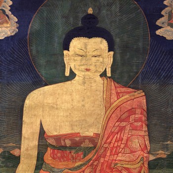 Shakyamuni Buddha; Eastern Tibet; 16th century; pigments on cloth; Rubin Museum of Art; Gift of the Shelley & Donald Rubin Foundation; F1997.1.5 (HAR 39)