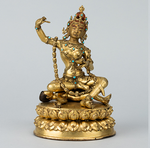 Seated Yogini; Tibet; 17th century; gilt copper alloy, gems, and pigment; Gift of the Nyingjei Lam Collections and Anna Maria and Fabio Rossi; Rubin Museum of Art; C2018.3.1 (HAR 68463)