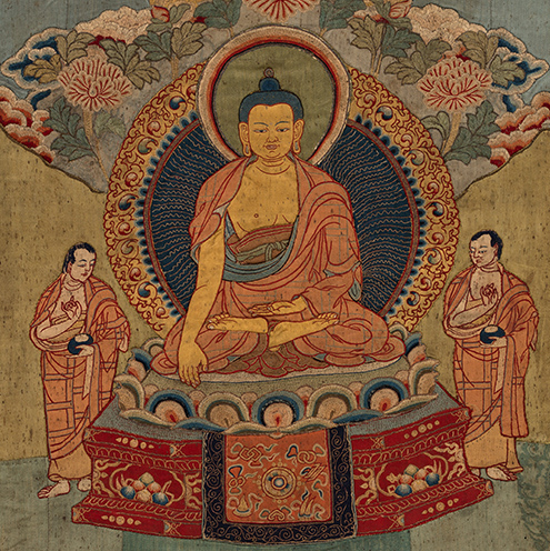 Buddha Shakyamuni; Tibet or Bhutan; 18th century; silk embroidery, appliqué; Rubin Museum of Art; C2003.19.2 (HAR 65223)