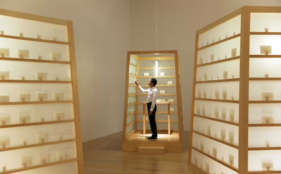 Lee Mingwei (b. 1964, Taichung, Taiwan; lives and works in New York City and Paris); The Letter Writing Project; 1998-present; mixed-media interactive installation, wooden booth, writing papers, envelopes; installation view at Lee Mingwei and His Relations, Mori Art Museum, Tokyo, 2014; photograph by Yoshitsugu Fuminari; image courtesy of Mori Art Museum, Tokyo 