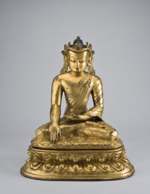 The Enlightened One, Lord of the Shakya Clan, Shakyamuni Buddha; Tibet; 14th century; gilt copper alloy; Rubin Museum of Art; C2001.10.2 (HAR 65025)