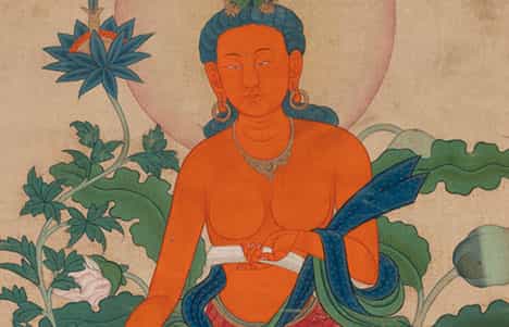 Manjushri (From Situ's Set of Eight Great Bodhisattvas); Kham Province, Eastern Tibet; 19th century; pigments on cotton; Rubin Museum of Art; gift of the Shelley & Donald Rubin Foundation; F1997.40.6 (HAR 587)