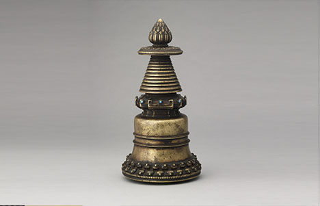 Stupa; Tibet; 13th century; copper alloy with semiprecious stone; Rubin Museum of Art; gift of Shelley and Donald Rubin; C2006.66.635 (HAR 700057)