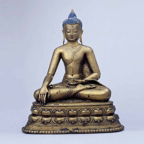 Buddha Shakyamuni; Tibet; 13th century; gilt copper alloy with pigment; Rubin Museum of Art; C2005.16.31 (HAR 65454)