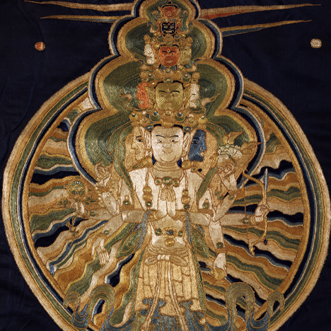 Eleven-headed Avalokiteshvara; China; 18th century; silk embroidery and gold thread; Rubin Museum of Art, gift of Shelley and Donald Rubin; C2006.66.5 (HAR 106)
