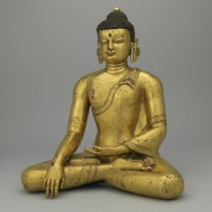 Buddha Shakyamuni; northwestern Nepal, Khasa Malla rule; 13th14th century; gilt copper alloy; Rubin Museum of Art; C2006.24.1 (HAR 65687)