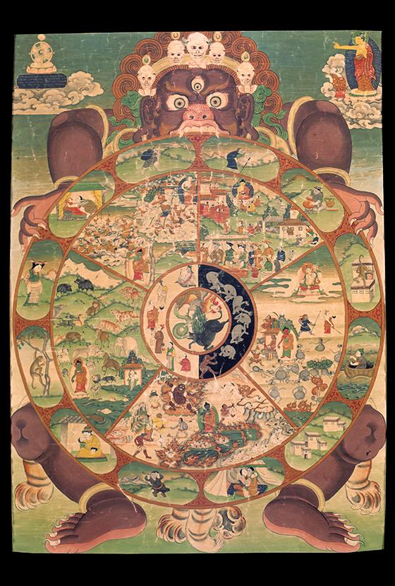Wheel of Life; Tibet; early 20th century; pigments on cloth; Rubin Museum of Art; C2004.21.1 (HAR 65356)