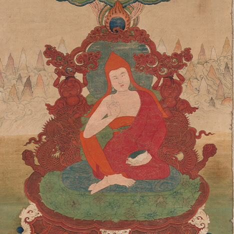 Padmasambhava (Following a set of the Great Adepts designed by Situ Panchen); Kham Province, eastern Tibet; 19th century; pigments on cloth; Rubin Museum of Art; C2007.25.1 (HAR 65803)