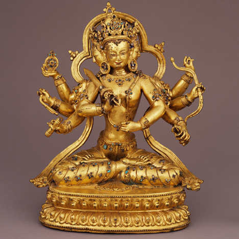 Pratisara, One of the Five Protector Goddesses; central Tibet, possibly Densatil Monastery; mid-14th to mid-15th century; gilt copper alloy; Rubin Museum of Art; 2005.16.21