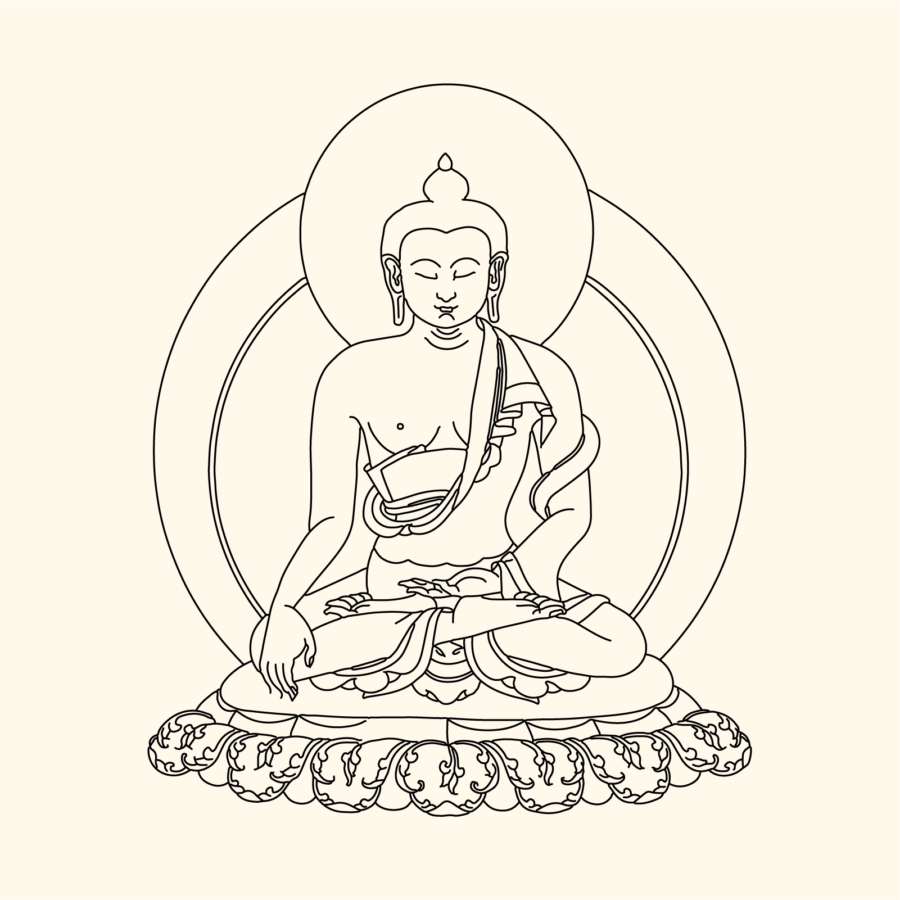 Drawing of seated bodhisattva with closed eyes.