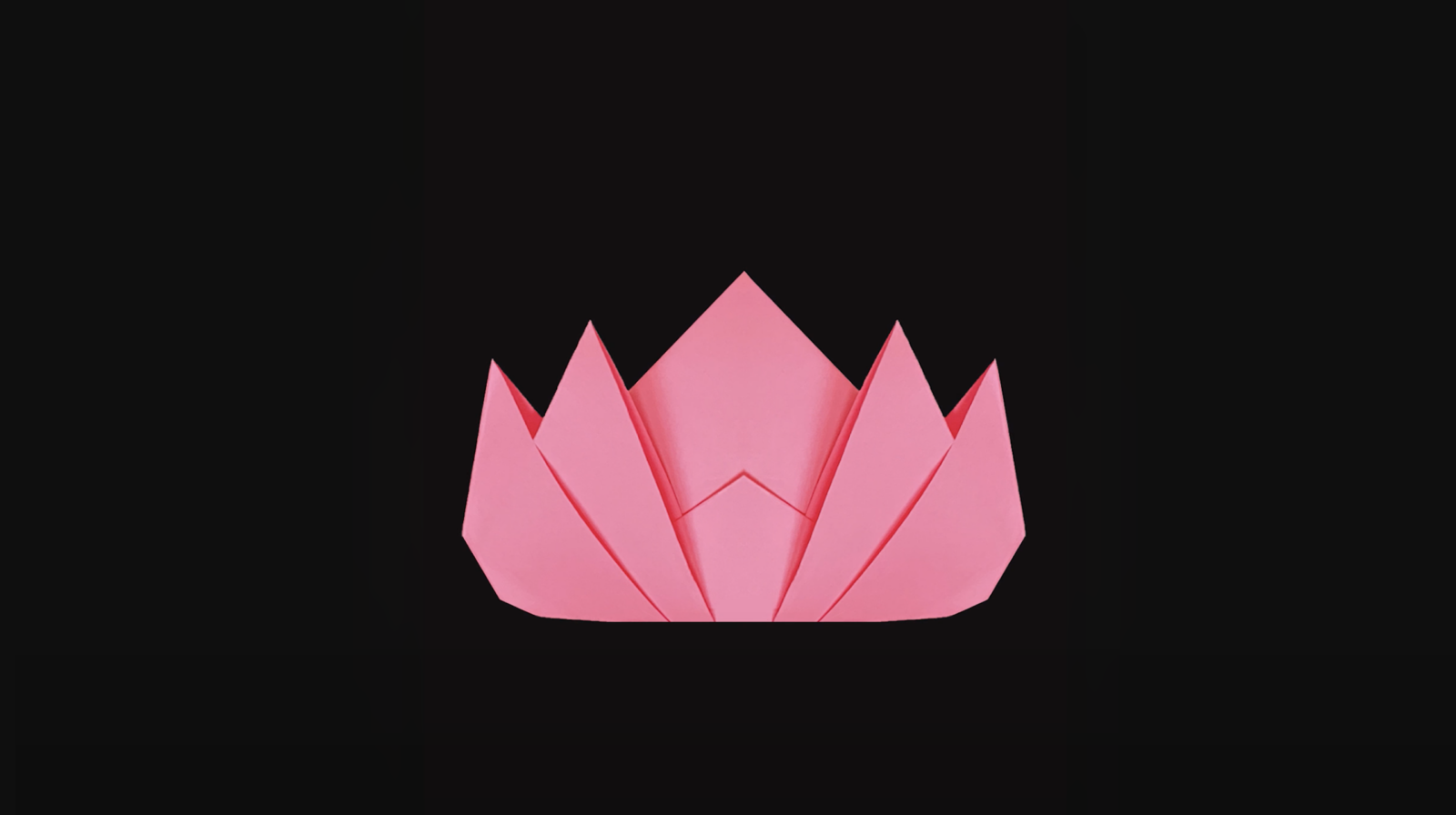 PIece of pink paper folded into a lotus blosson on black background