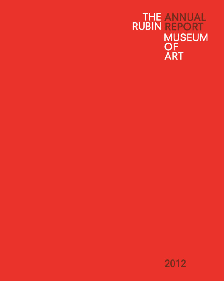 Cover of "The Rubin Museum Annual Report" "2012" in black and white type on red background.