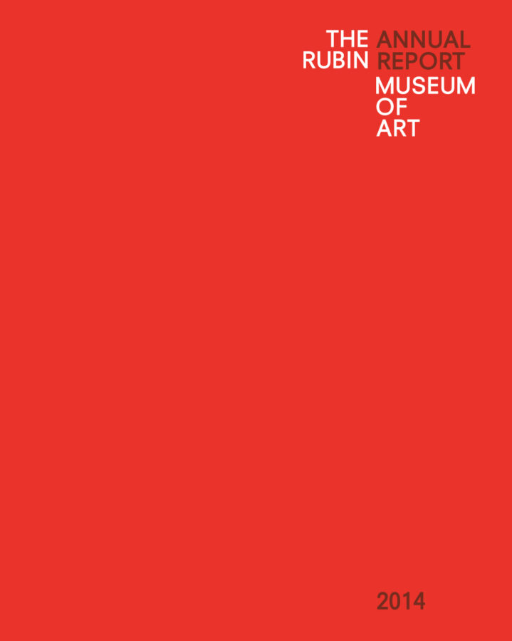 Cover of "The Rubin Museum Annual Report" "2014" in black and white type on red background.