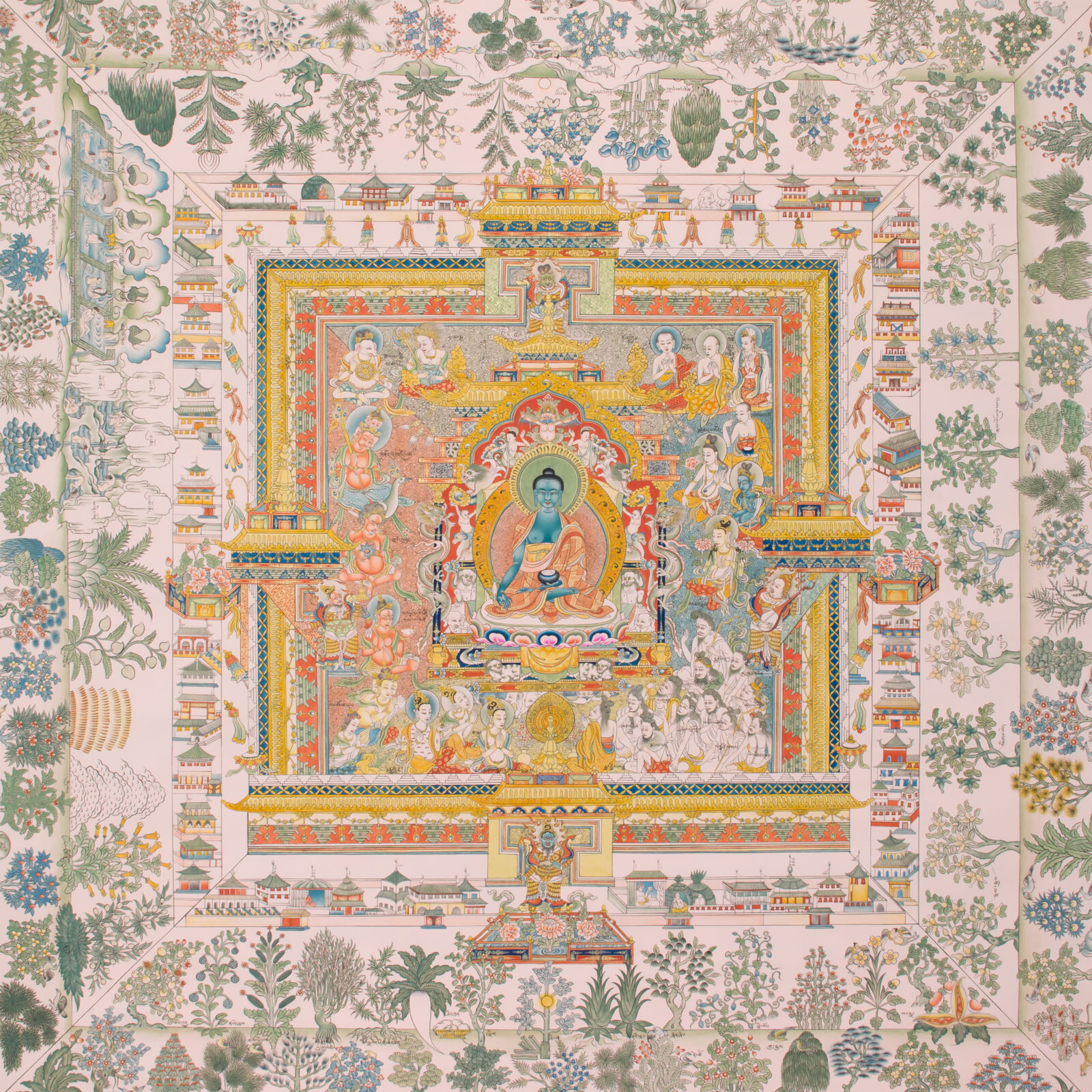 Medicine Buddha Palace (Copy of first painting from the set of the Tibetan Medical Paintings from Mentsikhang Lhasa)
