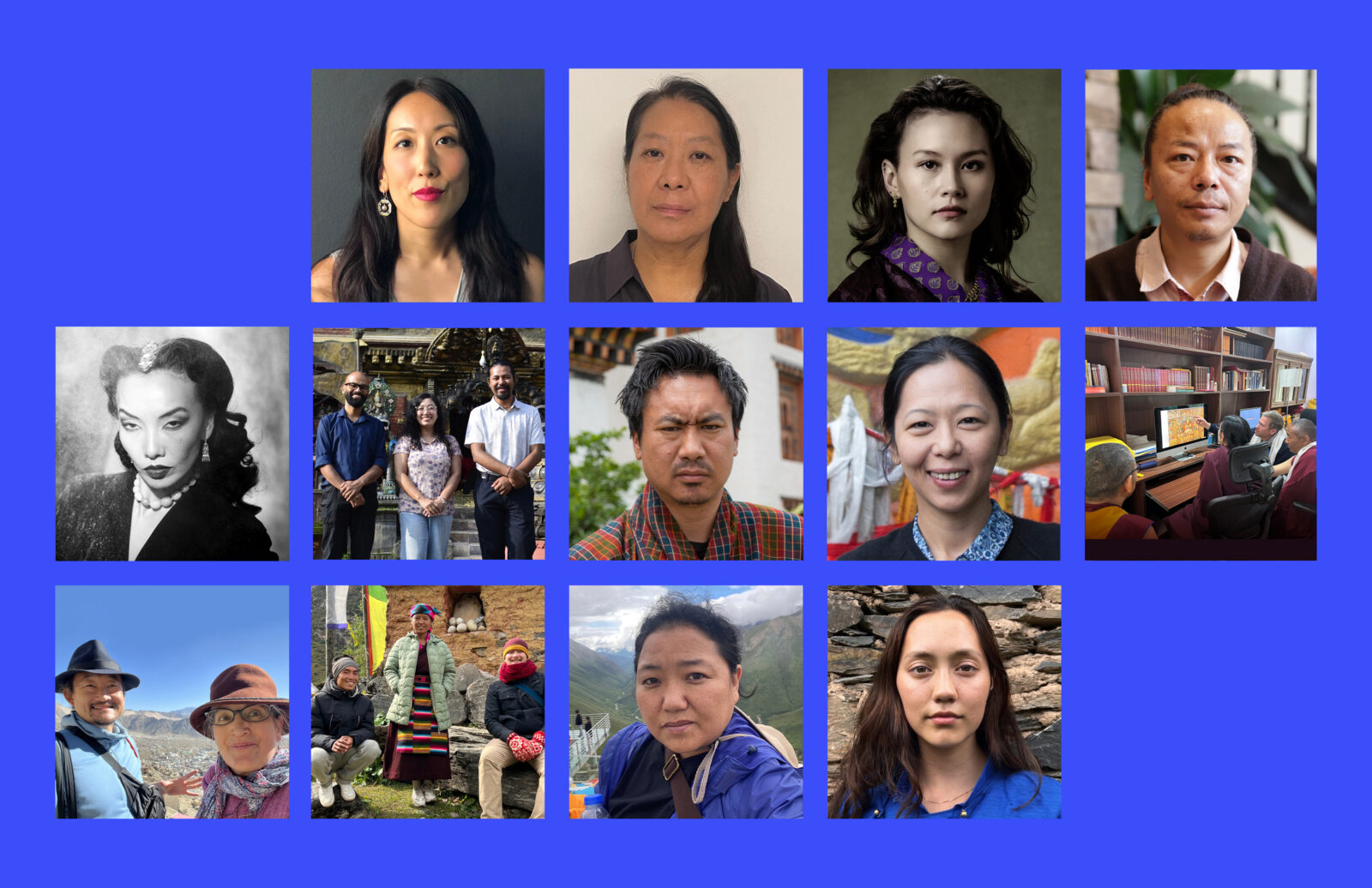 collage of 13 square headshots of grant recipients on a blue background