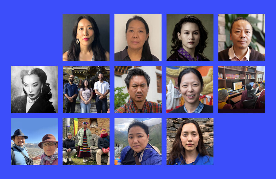 collage of 13 square headshots of grant recipients on a blue background