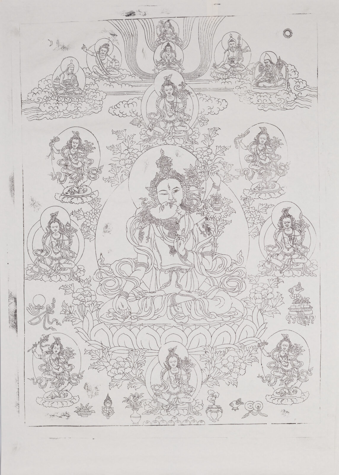 White Tara and Consort. Derge Printing House, Derge, Kham Region, Eastern Tibet; 2000. Xylograph, ink on paper. Rubin Museum of Himalayan Art, Gift of Jane M. Farmer. SC2023.1.59