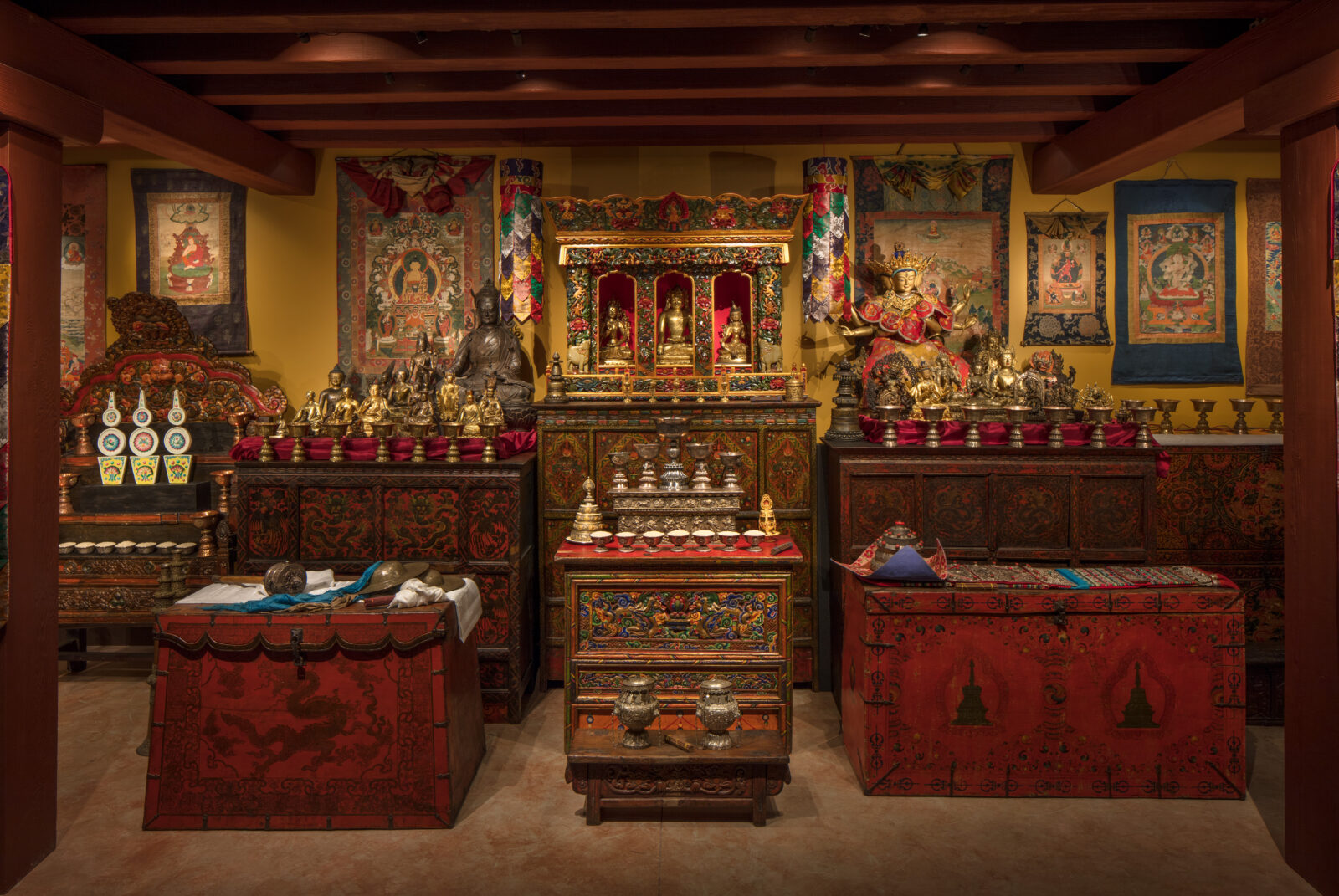 Full view of the Tibetan Buddhist Shrine Room exhibition at it's original home at the Rubin Museum