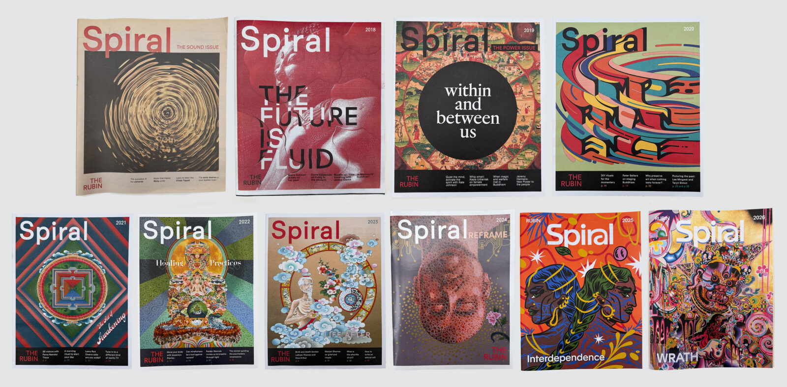 two rows of magazine covers titled "Spiral", with four covers in the top row and six covers in the bottom row