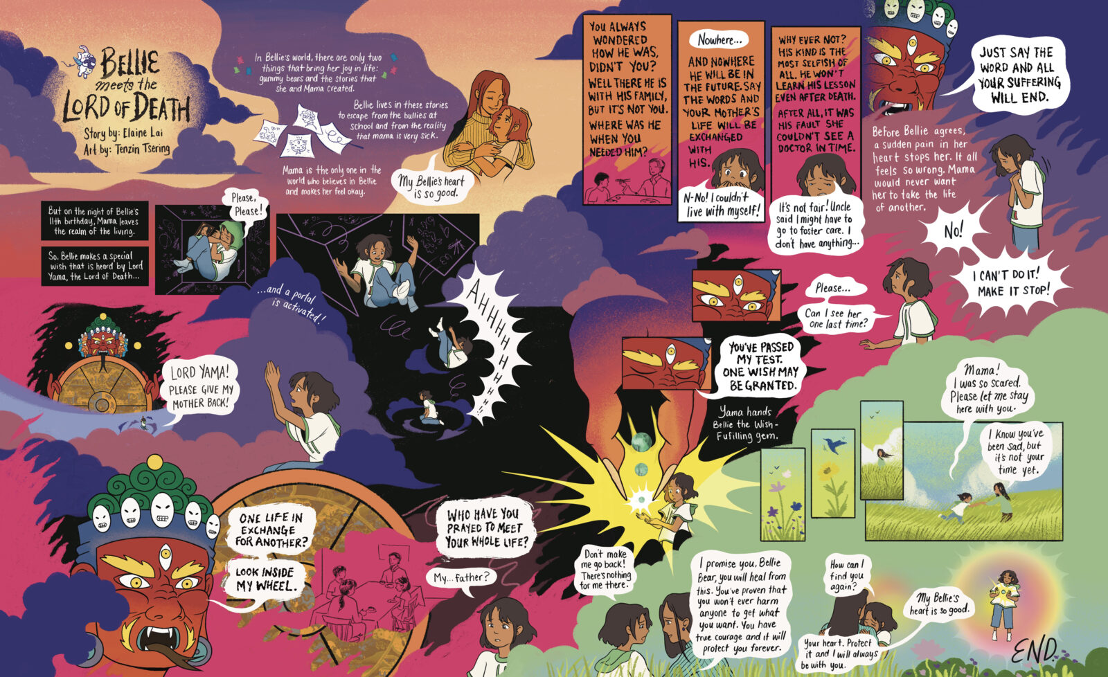 full-page illustrated comic of Bellie encountering the Lord of Death