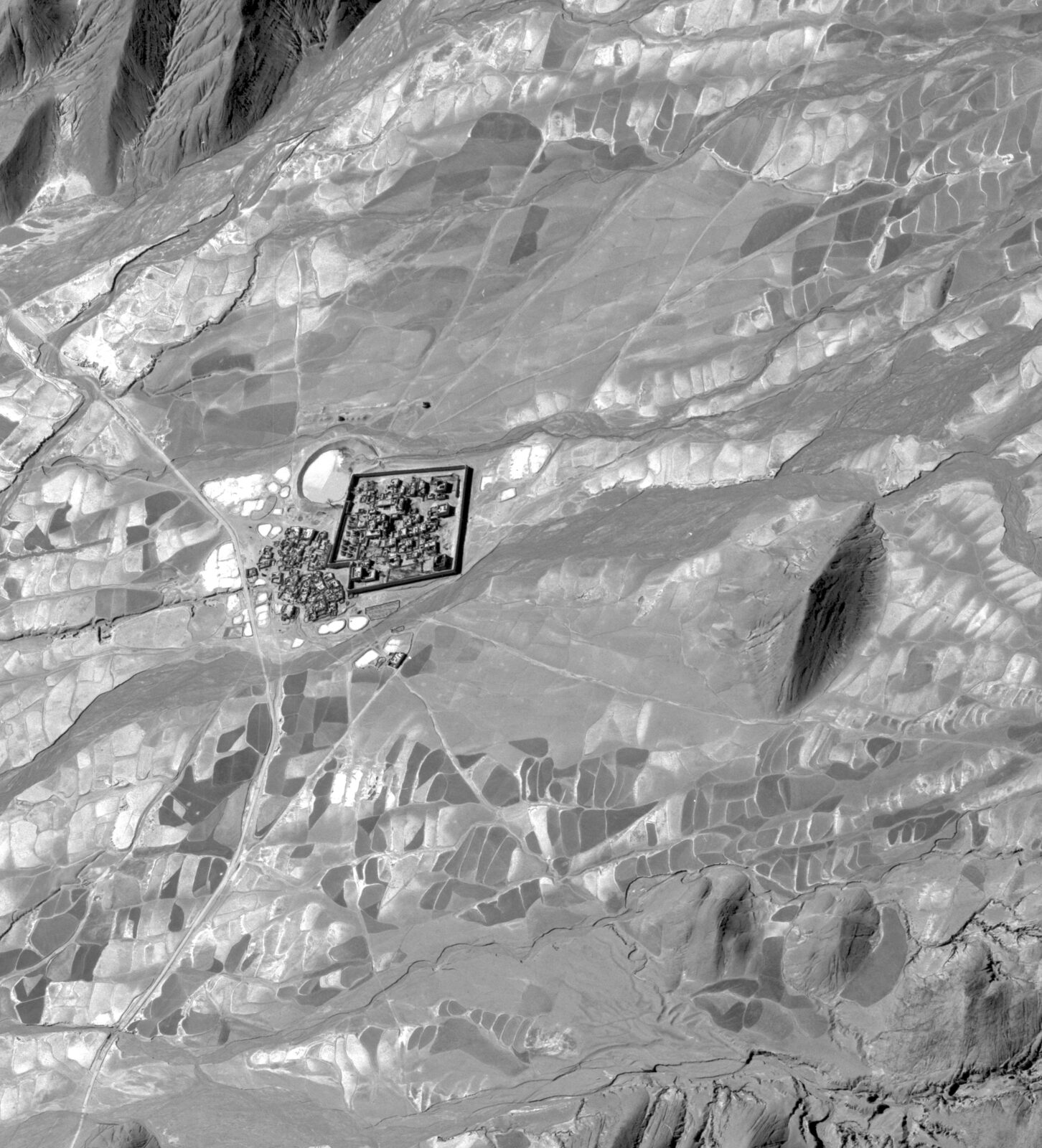 U-2 aerial image of Nartang Monastery in Tibet
