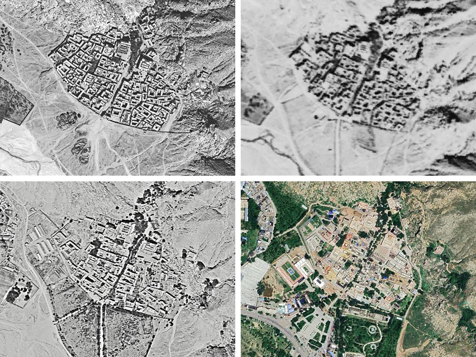 aerial photographs in black and white of sera monastery